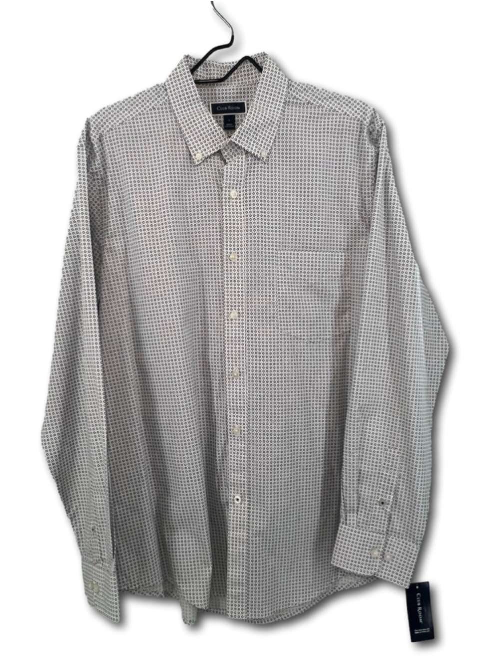 Club Room Long Sleeve Button Up Dress Shirt White Geometric Men’s Size Large